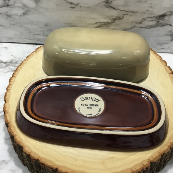 Vintage 2pc Stoneware Butter Dish Set by Sango - Picture 2 of 8